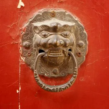 Chinese lion with ring Stock Photos