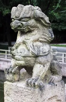 Chinese Lion Statue on a Bridge in China Stock Photos