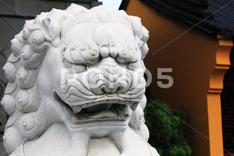 Chinese Lion Statue outside Temple Stock Photos