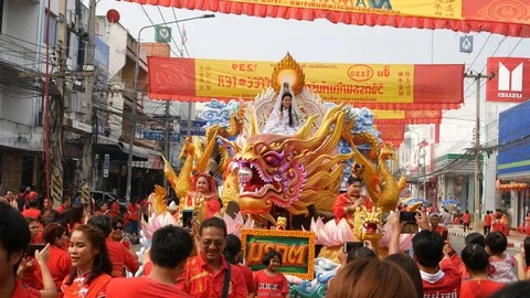 Chinese Lunar New Year Parade of Guan Yin Stock Footage 113684036