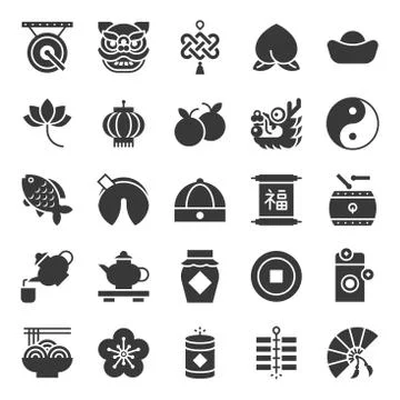 Chinese lunar new year solid icon set 1/2 Stock Illustration