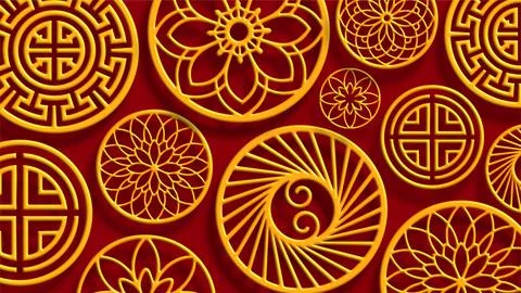 Chinese Lunar Symbols Pattern Red Background Design Stock Illustration