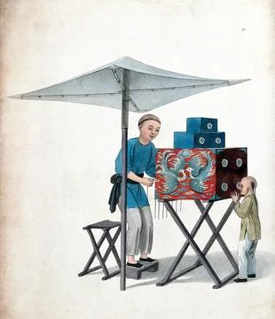A Chinese Magic Lantern Show c 1810 China Historic digitally restored Stock Illustration