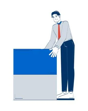 Chinese man analyst standing beside data block 2D doodle character Ilustración de archivo