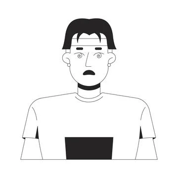 Chinese man with dizzy face expression 2D line character Illustrazione stock