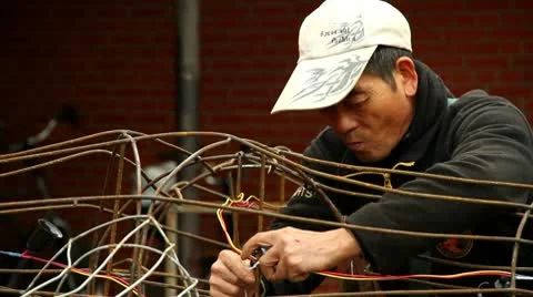 Chinese Man Working On A Lantern Video stock 10594283