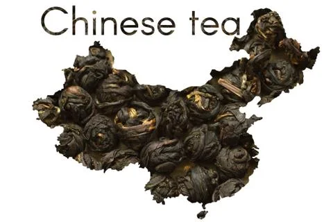 Chinese map shape made of black tea leaf balls Stock Illustration
