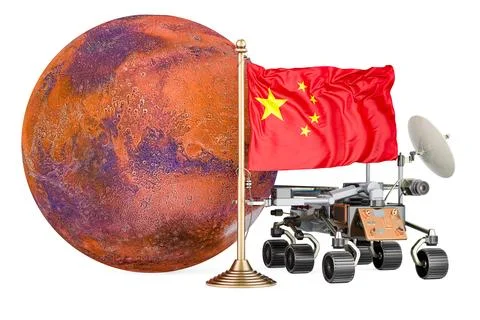 Chinese Mars Exploration Program. Planetary rover with Mars and Chinese fla.. Stock Illustration