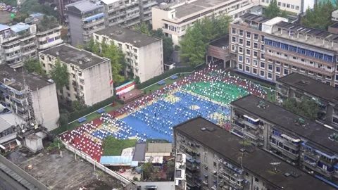 Chinese middle school students doing exercises outside. Stock Footage 131515524