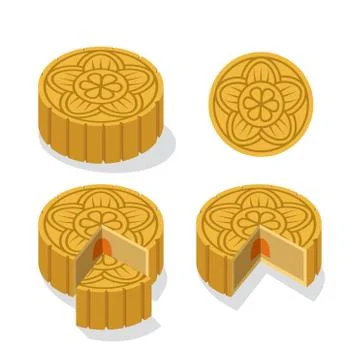Chinese Moon cake with floral pattern, vector Stock Illustration