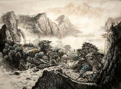 Chinese mountain landscape Stock Illustration