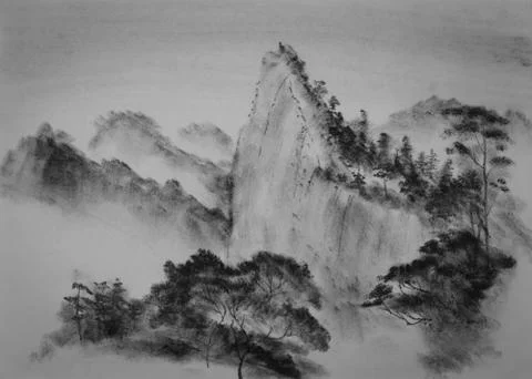 Chinese mountains and clouds Stock Illustration