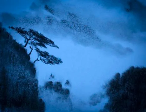 Chinese mountains at dusk Stock Illustration