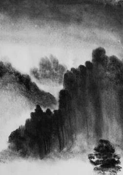 Chinese mountains in the mist Stock Illustration
