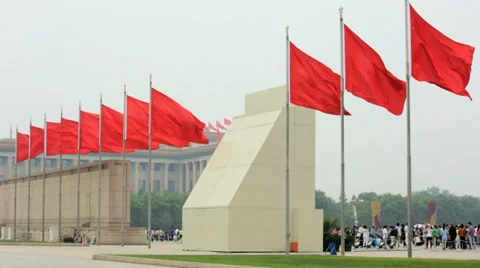 Chinese National Flag Tiananmen Square Beijing China Asia Stock Footage