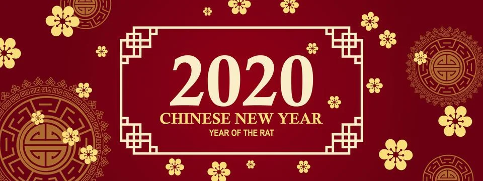 Chinese new year 2020 celebration template, flowers and Asian elements Stock Illustration