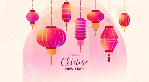 Chinese New Year 2025 vector illustration. Chinese lanterns and geometric ele Stock Illustration