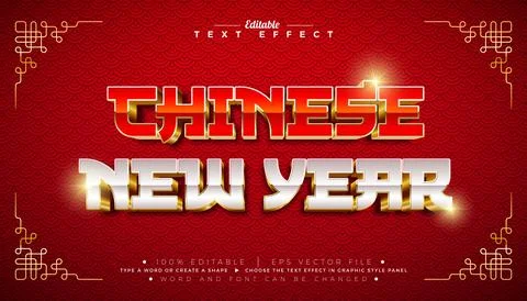 Chinese New Year 3D Text Effect Design Editable and Scalable Vector Graphic Stock Illustration