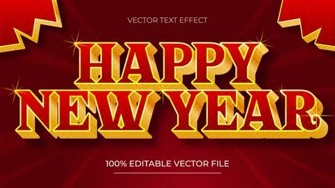 Chinese new year 3d text effect and editable text effect gold and red color Stock Illustration