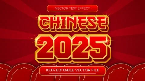 Chinese New Year 3d text and editable text effect with Chinese ornaments Stock Illustration