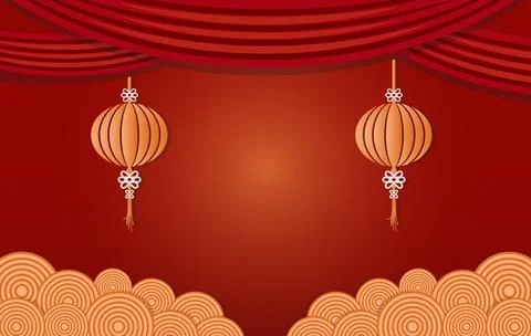 Chinese new year backdrop with lanterns. Greeting card. Stock Illustration