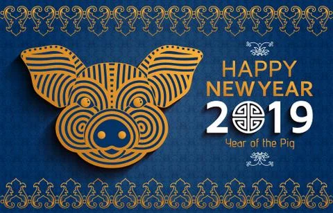 Chinese New Year background with creative stylized pig Stock Illustration