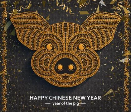 Chinese New Year background with creative stylized pig Stock Illustration