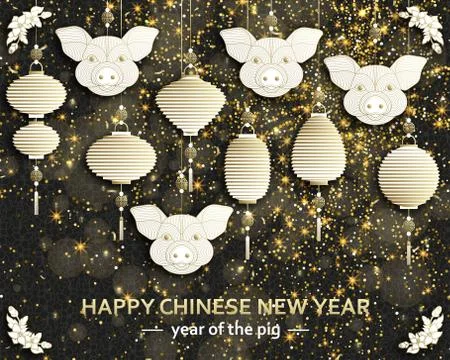 Chinese New Year background with creative stylized pig Stock Illustration