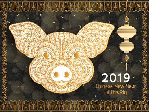 Chinese New Year background with creative stylized pig Stock Illustration