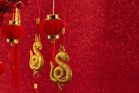 Chinese new Year background. Golden Snake Decorations Stock Photos