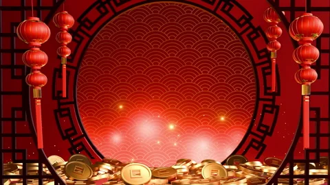 Chinese New Year Background with Lanterns and Coins Stock Footage 294372960