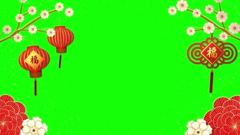 Chinese New Year background with lanterns. Lunar festival frame with plum Stock Footage 340944123