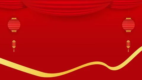 Chinese new year background vector with realistic 3d lectern and golden ribbon Stock Illustration
