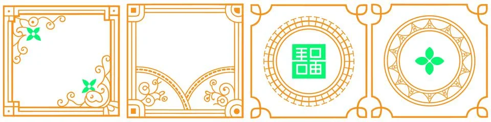 Chinese new year border frames with orange floral pattern and knots. Stock Illustration