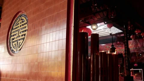 Chinese New Year, burning red candles and temple interior view Stock Footage 134284853