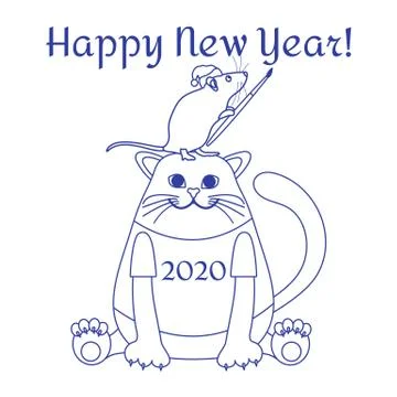 Chinese New Year Cat, Rat symbol 2020 calendar Stock Illustration