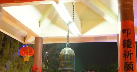 Chinese new year custom ringing bell with monk Stock Footage 102565439