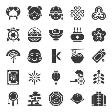 Chinese new year element, solid icon set 2 Stock Illustration