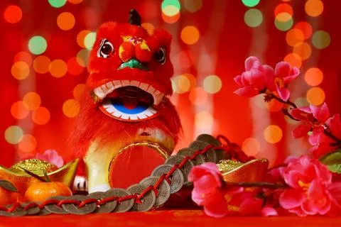 Chinese New Year elements in red background Stock Photos