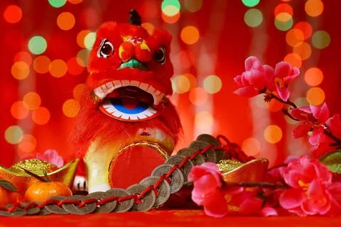 Chinese New Year elements in red background Chinese new year decorations, ... Stock Photos