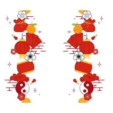 Chinese new year elements seamless vertical border pattern frame. china orien Stockillustratie
