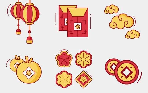 Chinese New Year elements set. Illustrazione stock