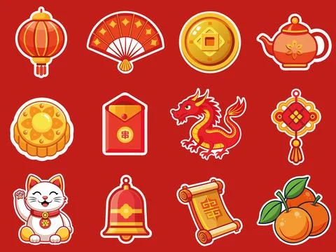 Chinese new year elements sticker collection Stock Illustration
