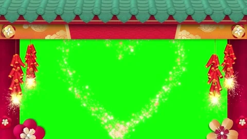 Chinese New Year frame with firecrackers. Lunar New Year background with green Stock Footage 340943776