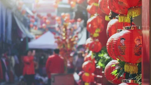 Chinese new year lanterns in china town Stock Footage