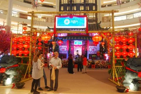 Chinese new year lanterns decoration inside Petronas Twin Towers Kuala Lumpur Stock Photos