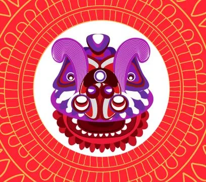 Chinese New Year Lion dance head Stock Illustration