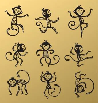 Chinese New Year monkey vector decoration icons Stock Illustration