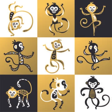 Chinese New Year monkey vector decoration icons Stock Illustration