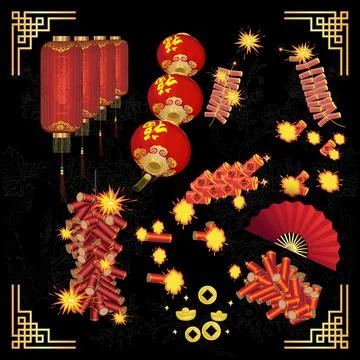 Chinese new year objects and elements for decoration Stock Illustration